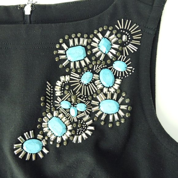 Tory Burch dress XS black turquoise blue embellished logo zip elegant classy - Picture 5 of 10